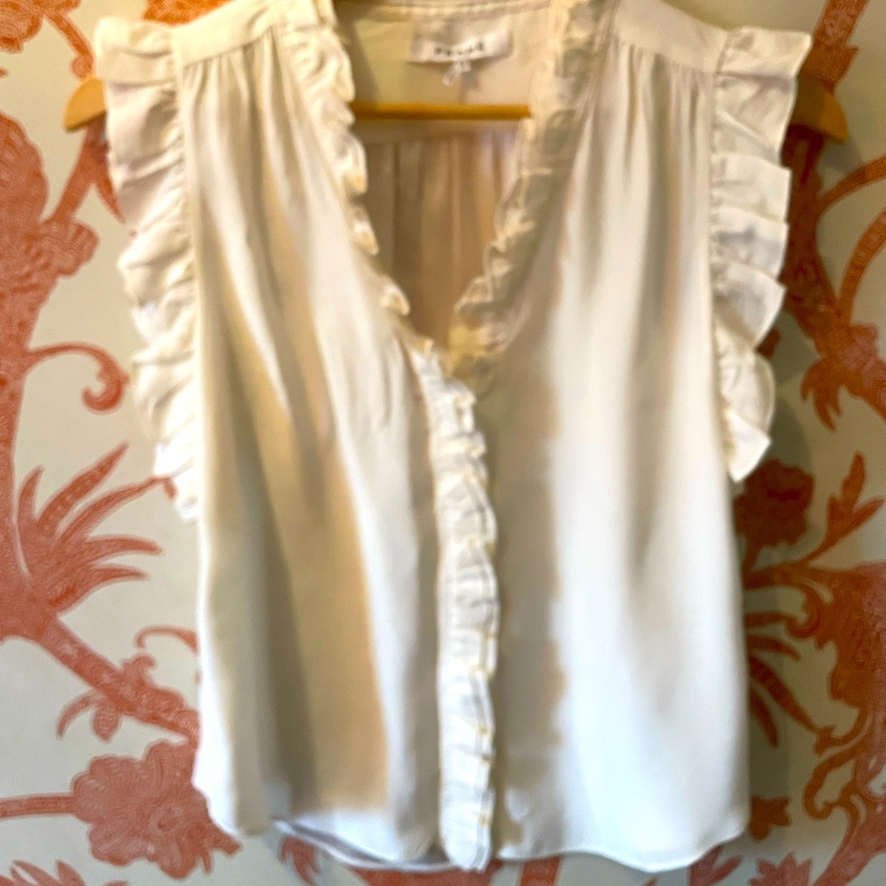 Frame Silk Ruffle Blouse, Cream - XS
